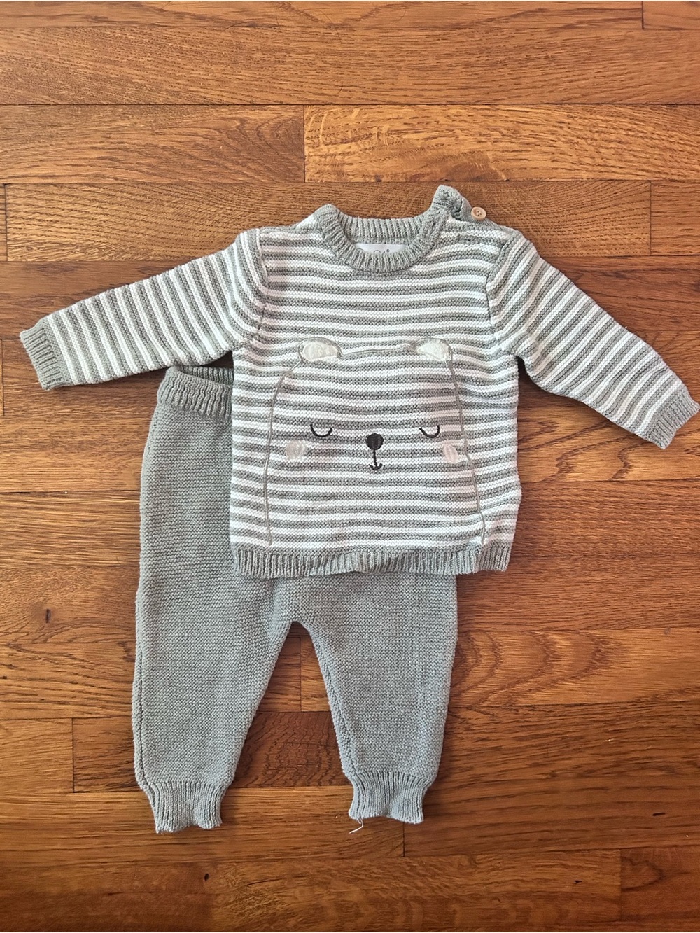 Rene Rofe Gray Striped Knit Bear Sweater & Pants Set